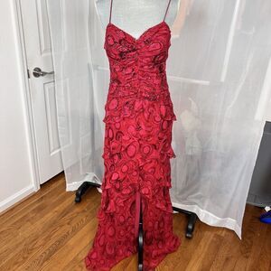 Vintage NWT Chetta B Sherri Bloom 100% silk gown prom 10 ruffle sequin formal